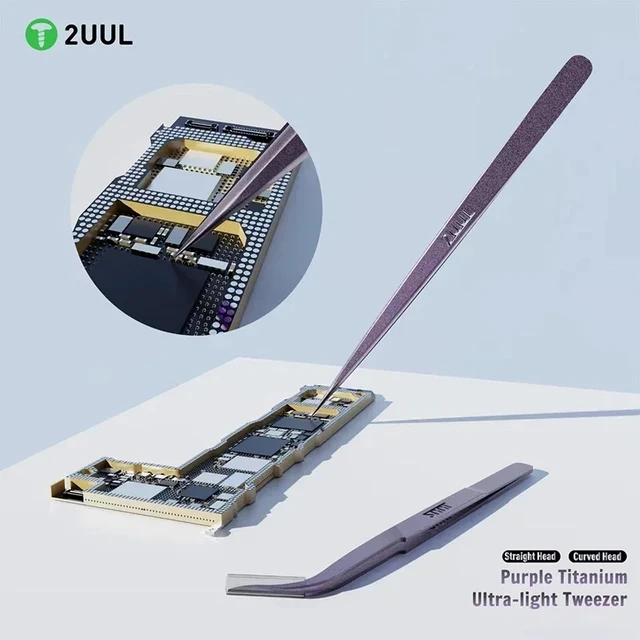 2UUL Ti21 Ti22 Titanium Ultralight Tweezer Purple Curved/Straight for Mobile phone Repair High Precision Flying WireTweezers 4
