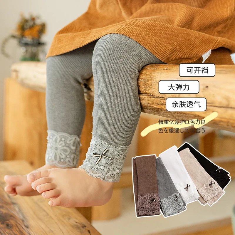 

Весенне-осенние укороченные брюки для малышей, полосатые хлопковые кружевные Детские укороченные брюки с бантом, Детские укороченные брюки с цветком, детские леггинсы для девочек