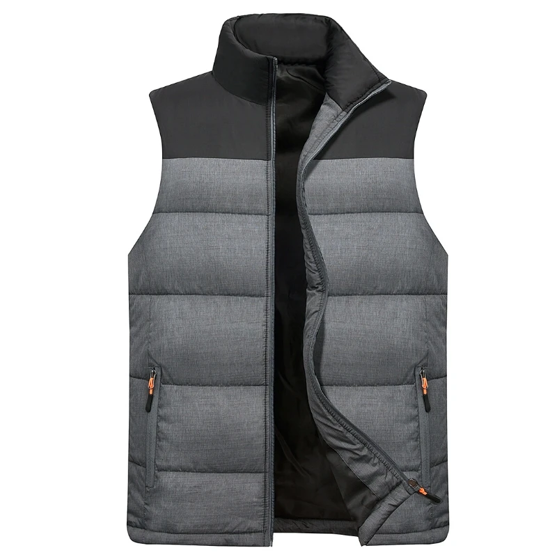 Autumn and Winter Men's Stand Collar Color Block 2024 New Fashion Casual Zipper Pocket Solid Color Slim Sleeveless Cotton Vest