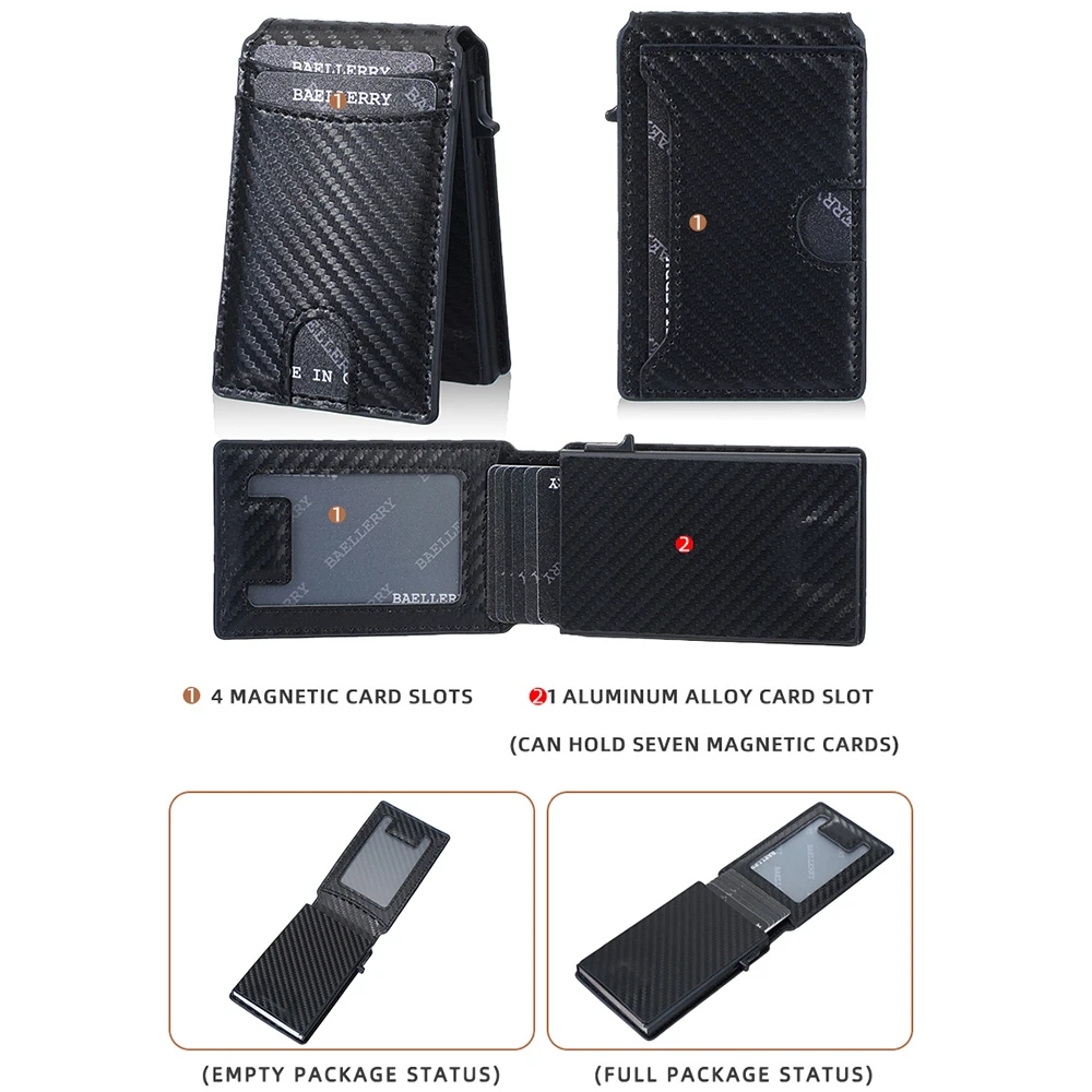 Baellerry Ultra-Thin Carbon Fiber Pattern Wallet, Multi-Functional Card Holder, Men's Simple Anti-Theft Card Holder, Great Business Gift