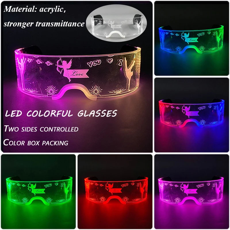 2026 Beliebte Leuchtende Futuristische Brille LED Neon Acryl-Brille Leuchtende Cyberpunk Bar-Party-Brille Geburtstags-Club-Requisiten – Detail 8