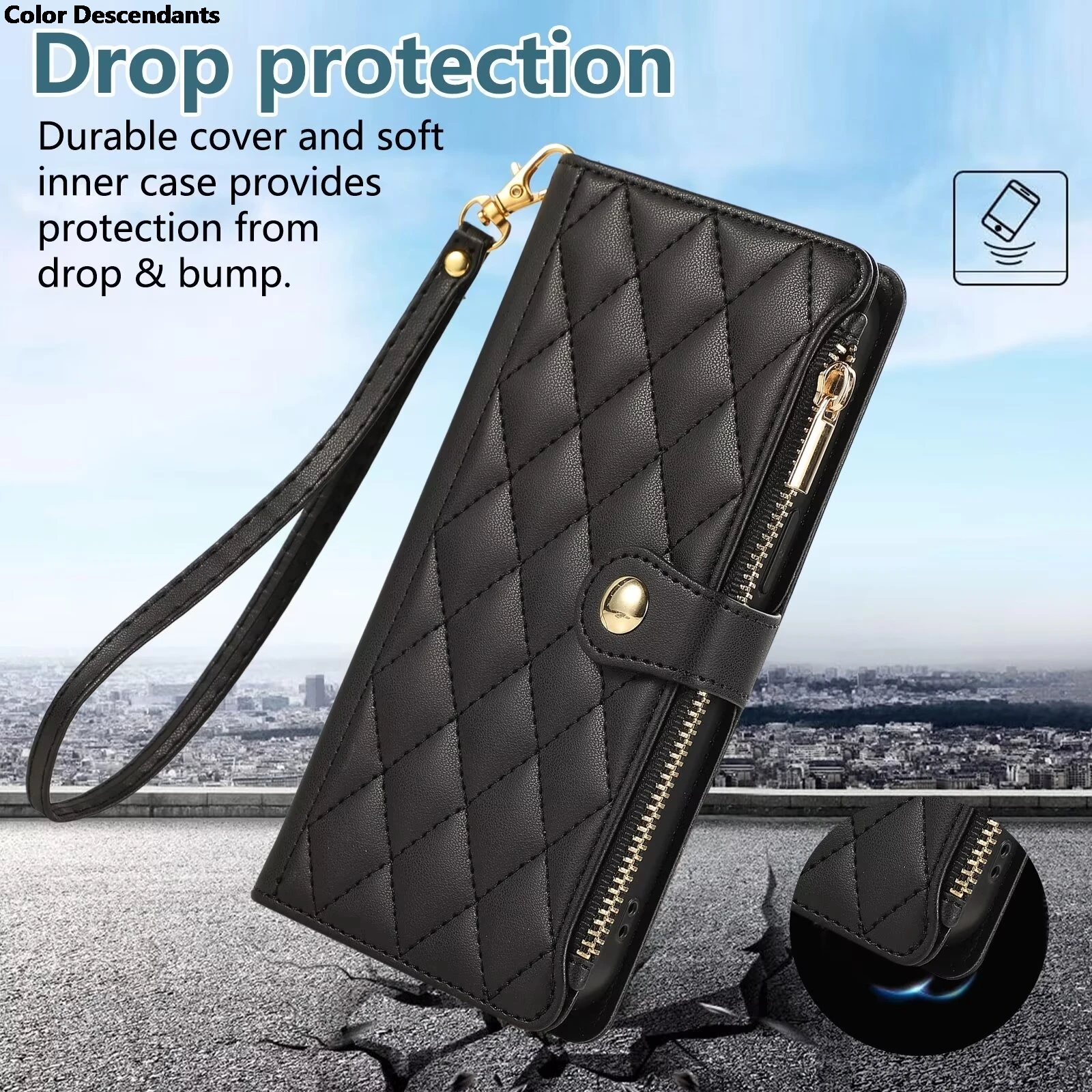 Zipper Leather Crossbody Wallet Case with Multi-Card Holder