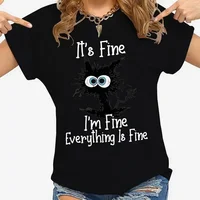 Women Clothes Cat It's Fine I'm Fine Everything Is Fine Print T-shirts Summer Casual  Fashion Personalized Woman Clothing - Image 3