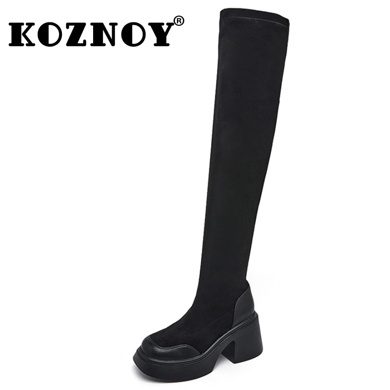 

Fujin 8cm Stretch Fabric Knee High Women Ankle Motorcycle Boot Platform Wedge Sock Mid Calf Booties Autumn Spring Fashion Shoes