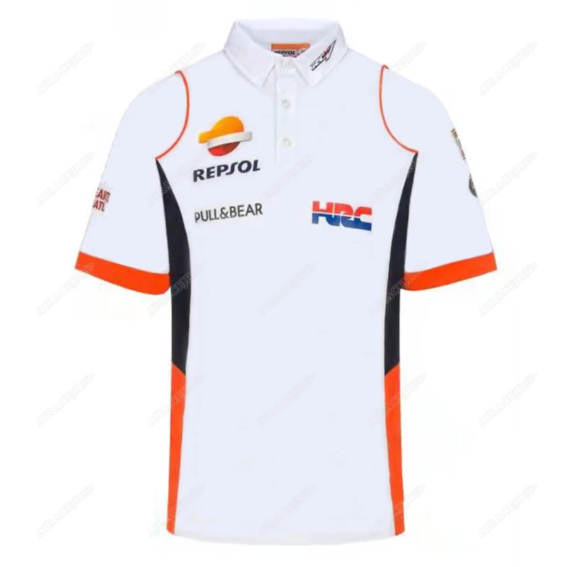Honda HRC Repsol 레이싱 모토스 GP 팀용 폴로 셔츠, 오토바이 라이드, 화이트 및 다크 블루 여름 남성용, 속건성 통기성, 퇴색하지 않음