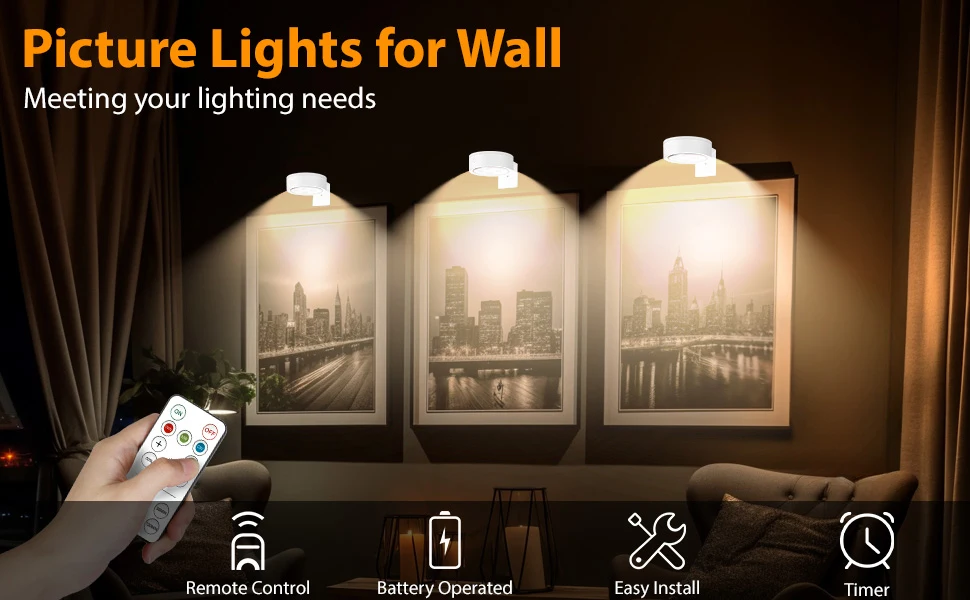 3Pack Battery Operated Picture Light Magnetic Led Painting Light 3 Lighting Mode