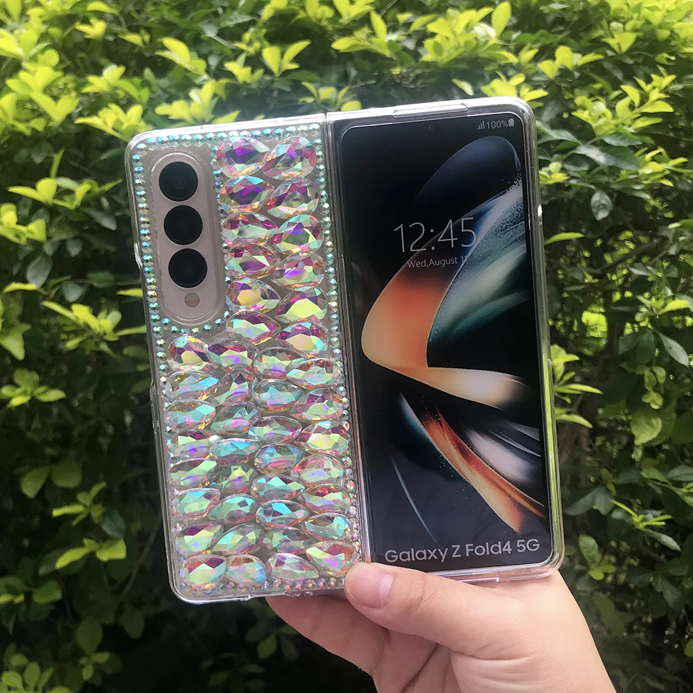 

Luxury Fashion Bling Rhinestone Phone Case For Samsung Galaxy ZFold 5 4 3 2 Colorful Water-drop Diamond Clear Hard PC Back Cover