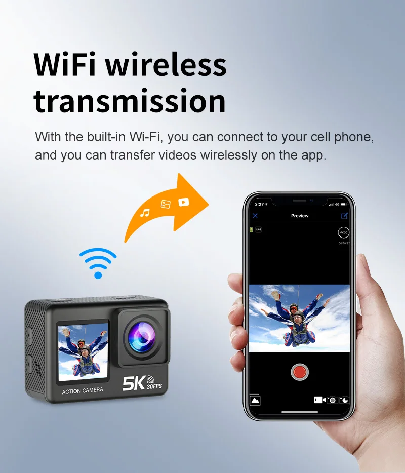 CERASTES Action Camera 5K 4K 60FPS WiFi Anti-shake Dual Screen 170° Wide Angle 30m Waterproof Sport Camera with Remote Control 4