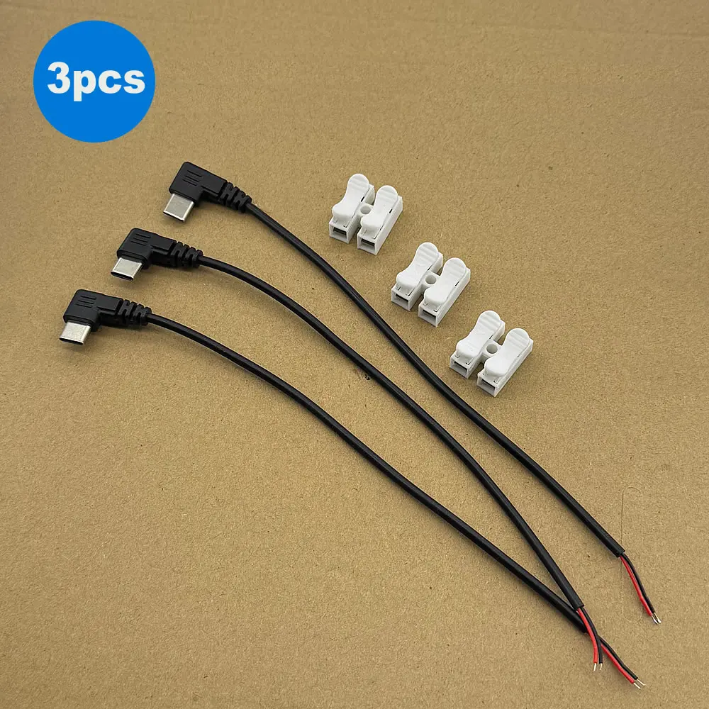 ตัวเลือกสินค้า สายไฟ USB C เป็น 2 พินแบบปลายเปิด สายไฟ USB Type C ชาย 90 องศา สายพิกเทล 2 พิน สำหรับสาย DIY USB Type C 5V