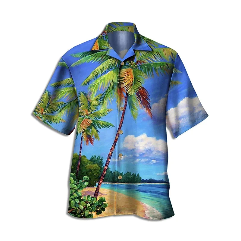 thumbnail image 1 of Camisa hawaiana de manga corta con estampado floral de loro en 3D de verano para hombre, blusa de moda con un solo pecho para hombre, 1 of 5