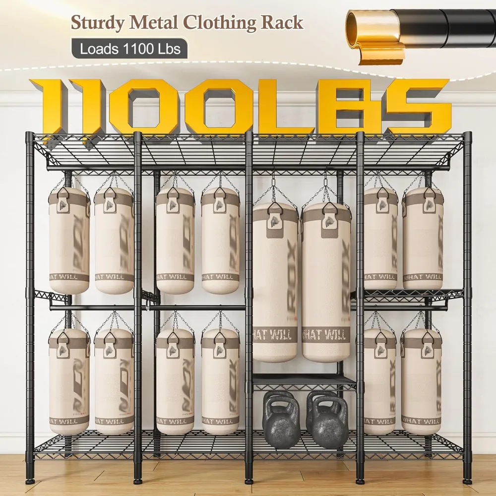 Clothes Rack with Cover, Metal Heavy Duty Clothing Rack for Hanging Clothes, Adjustable Wardrobe Closet Loads 1100 LBS 3