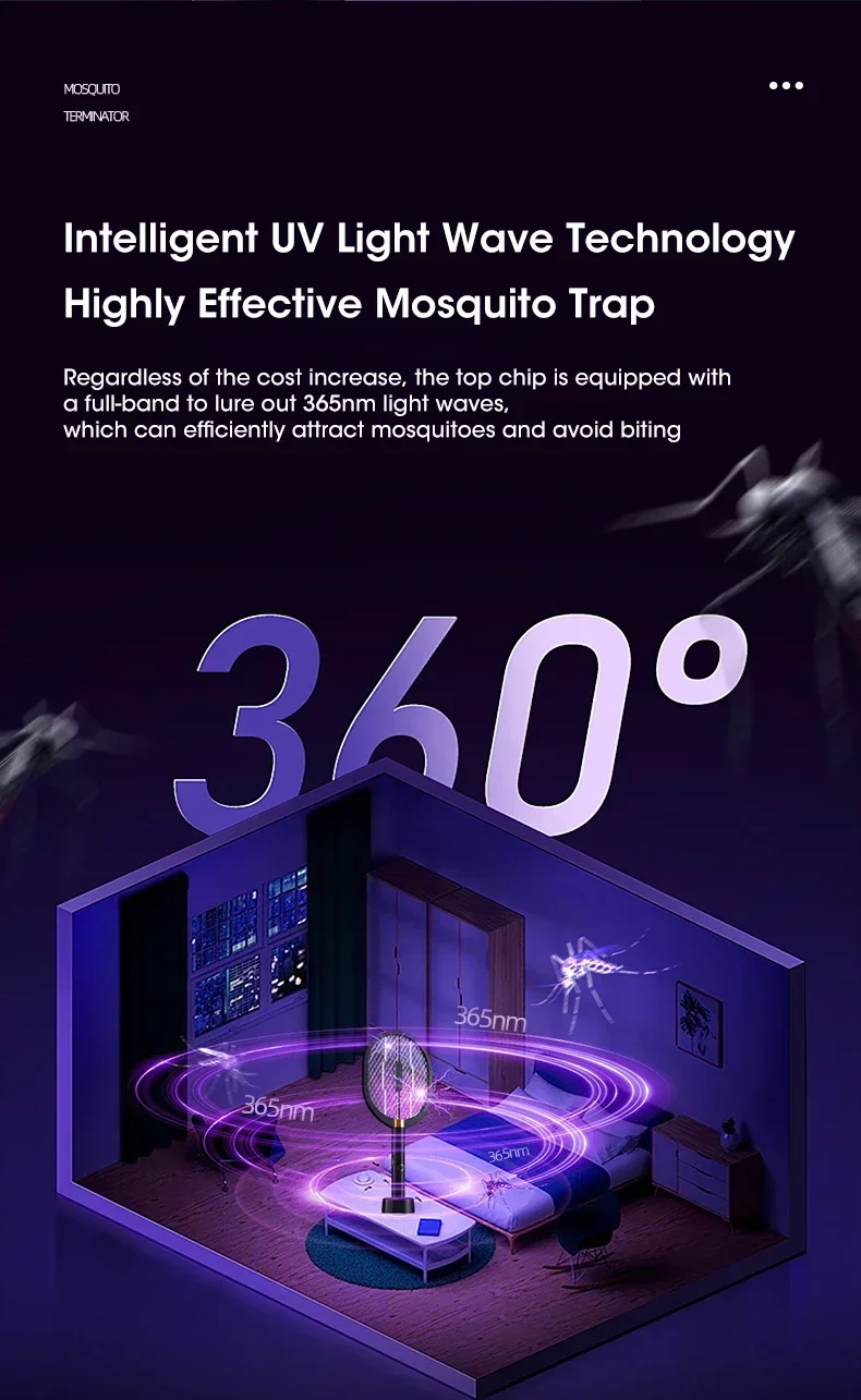 Description Picture 6 of itemNew Electric Mosquito Killer with UV Lamp Handheld Electric Mosquito Swatter Household Outdoor Fly Swatter 3000V Mosquito Killer