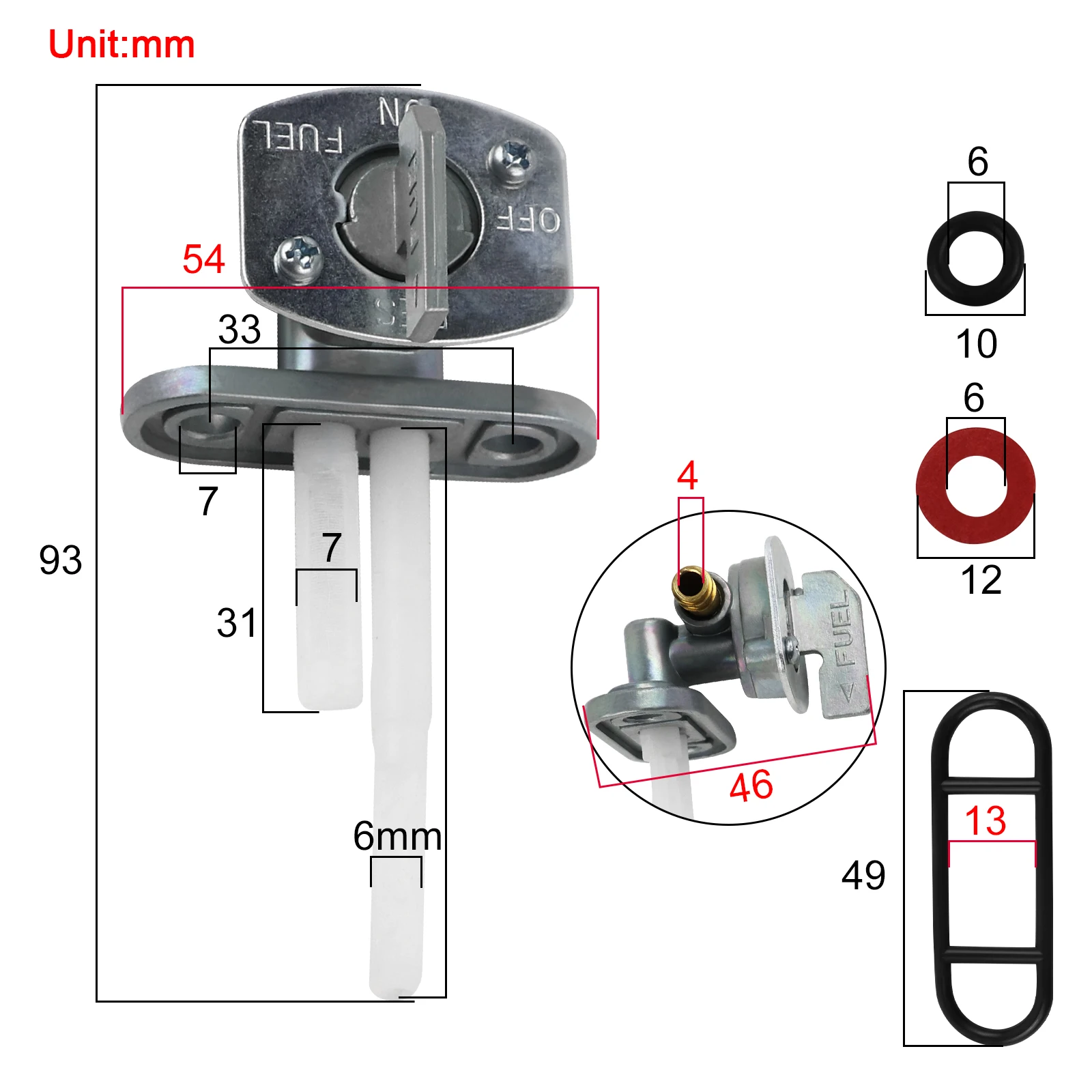 Motorcycle Gas Fuel Tank Switch Cock Tap Valve Petcock for Honda Yamaha YZ80 YZ125 YZ250 YZ400F YZ426F ATV Quad Pit Dirt Bike