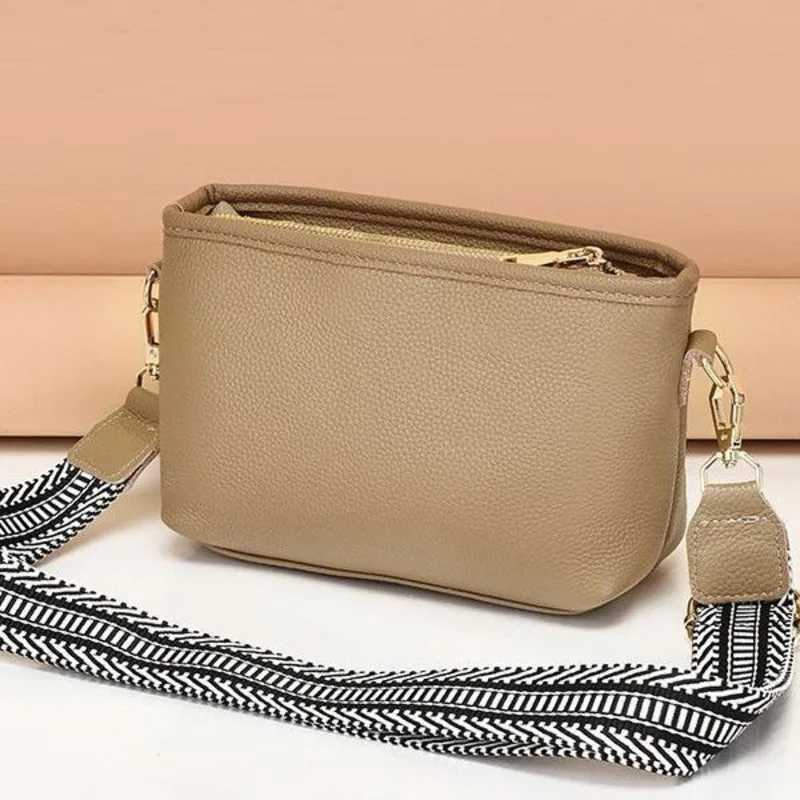 

Square Strap, Crossbody Wide Genuine Leather Top Layer, Cowhide Single Shoulder Soft Leather, Versatile Women's Bag, Trendy ,