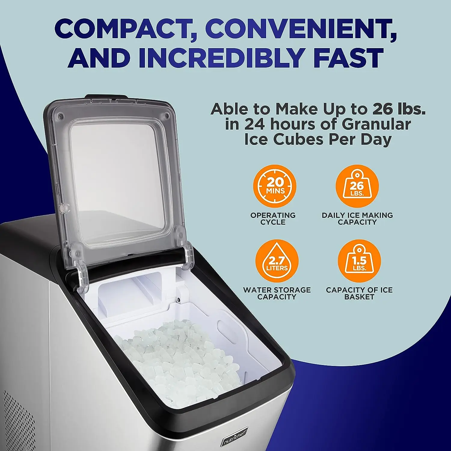 Newair 26 Lbs. Nugget Countertop Ice Maker In Stainless Steel With