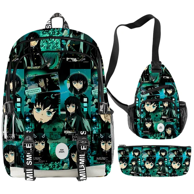 3Pcs/Set Anime Laptop Schoolbag Slant Demon Slayer Backpack Creative Super  Anime 3D Printed+Shoulder Bags with Pencil Case Back to School Gifts 