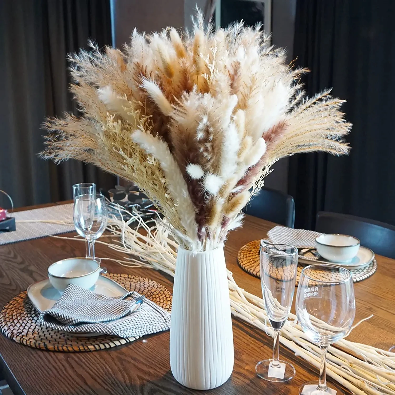 Natural Dried Pampas Grass Bouquet Decor, 8 Varieties Flowers for Vase,  Dried Floral Arrangements for Home Wedding Table Decor - AliExpress