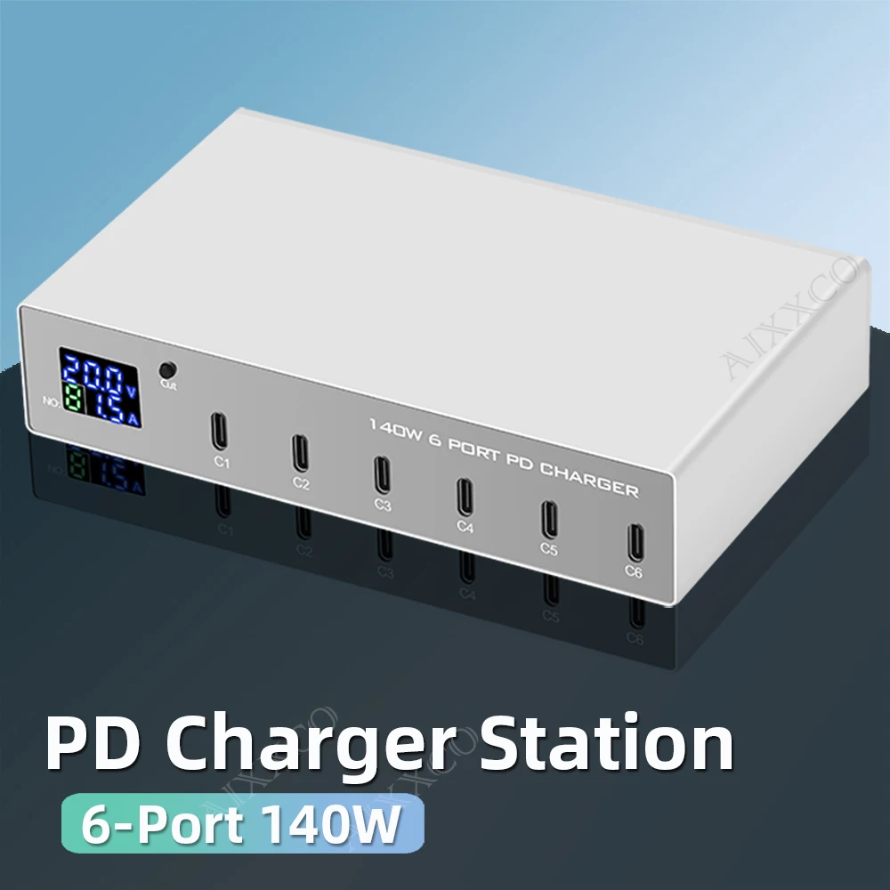140W Led Multi Pd Charger 6 Usb C Quick Charge 20W 30W Type-C Stazione Di Ricarica Per Iphone 13 12 Samsung Xiaomi Huawei