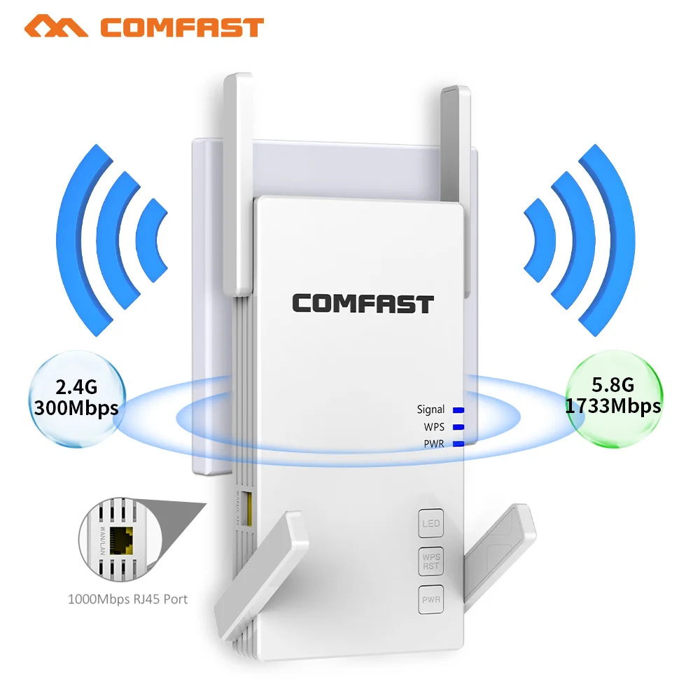 

Home 2100Mbps Gigabit Long Range Wi Fi Extender 802.11ac WiFi Repeater Booster 2.4G 5G 4 Antenna Repetidor Wifi Amplificador