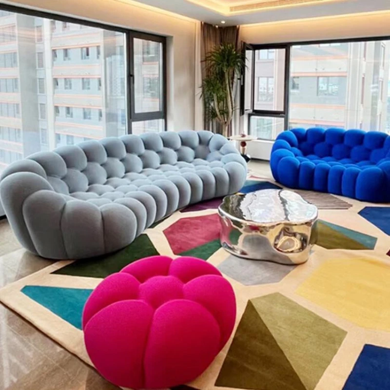 French Rococo Italian Bubble Sofa Modern Cream Style Designer Curved Art Sofa Living Room Luxury Furniture Creative Design Style