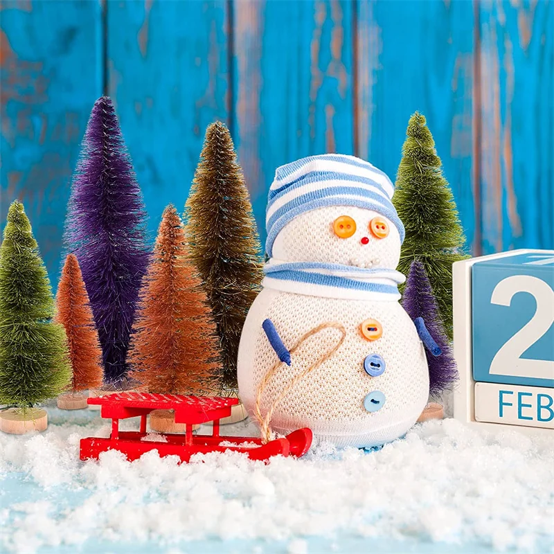 Lato - Mini albero di Natale colorato da tavolo, in miniatura di pino smerigliato con base in legno, albero di Natale artificiale fai da te albero di Natale per decorazione domestica ornamenti