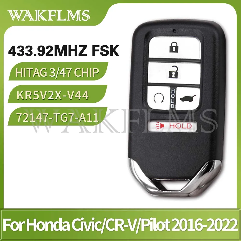 5 Buttons 433MHz 47 CHIP Keyless Go Car Key For Honda Pilot Civic