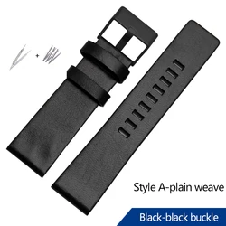 Genuine Leather Strap Bracelet for DIESEL Watch - Black/Brown, Multiple Widths (A black - black)