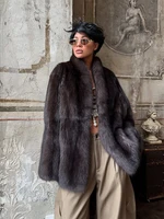 Solid Medium-length Fur Coat Women Elegant Lapel Hidden Button Loose Outerwear 2025 Winter New Office Lady Commute Overcoat 5