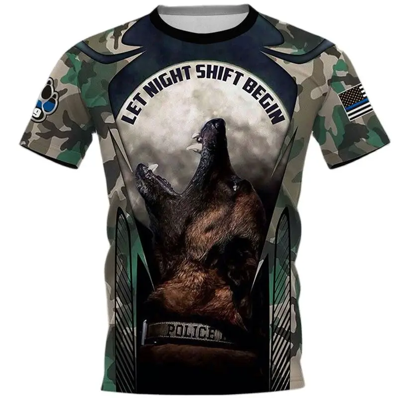 

Fashion Men's Military T-shirt Dutch Belgian Shepherd 3d Printed Harajuku Style Clothing Pet Dog Comfortable Short Sleeve Shirt