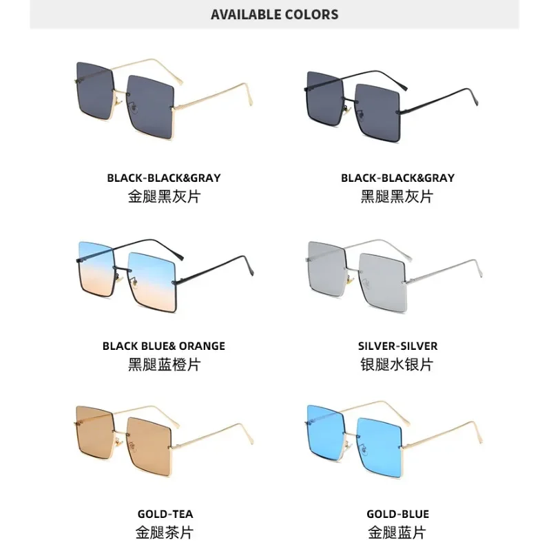 

New Square Rimless Sunglasses Small Fragrant Metal Half-frame Sunglasses Retro Net Red Large Frame Ocean Slice Sunglasses