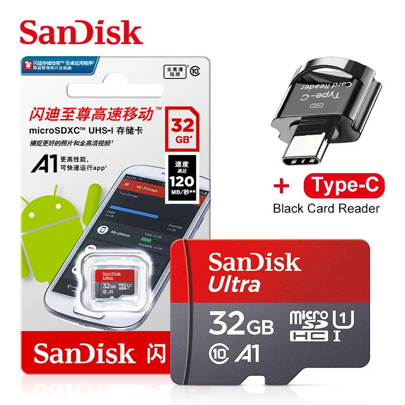 High-Speed SanDisk MicroSD Card with Type-C Card Reader - Class 10 UHS-1 Flash Memory