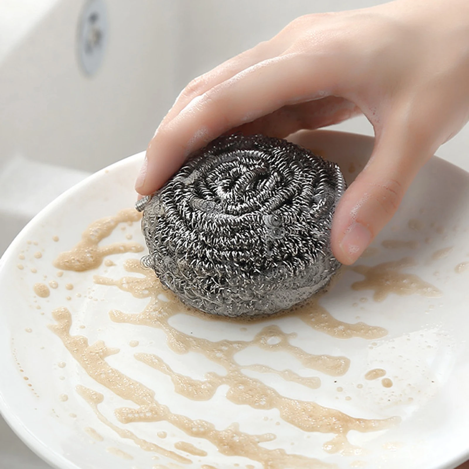 Kitchen Cleaning Tool 6pcs Stainless Steel Scrubber Scouring Pads Cleaning Ball Steel Wool Scrubber for Kitchen Pot Pan Dish Bathroom Cleaning