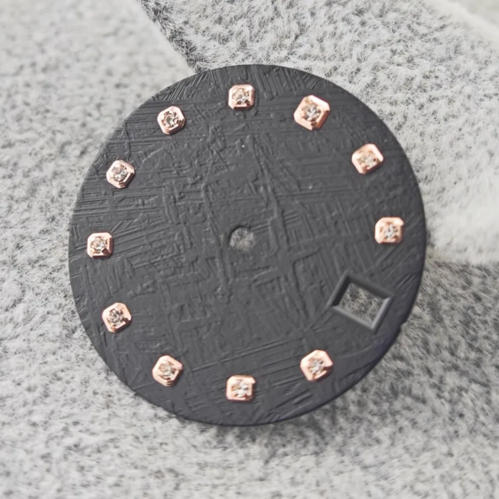 Meteorite Patterned Watch Dial with Diamond Log Dial Single Date DIY Modified Mechanical Watch Accessories 28.5mm Faces