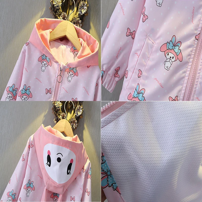 Outdoor Jacket Cartoon Girls Hiking Camping Outerwear Windbreaker Waterproof Hooded Coats Baseball Uniform Coats Zipper Clothing