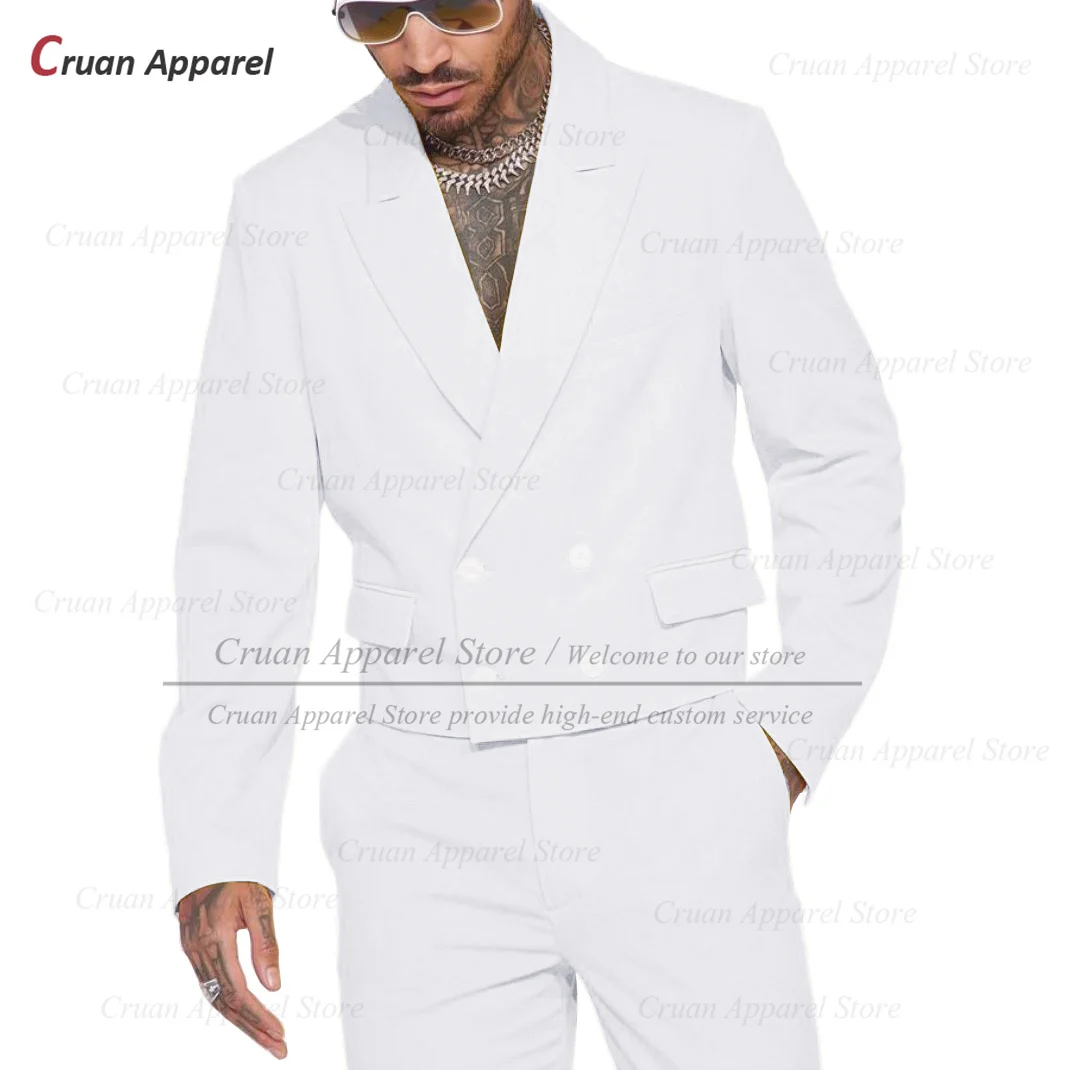 New Suit Sets For Men Evening Party Fashion Short Blazer Pants 2 Pieces Birthday Banquet Elegant Male Double Breasted Outfits