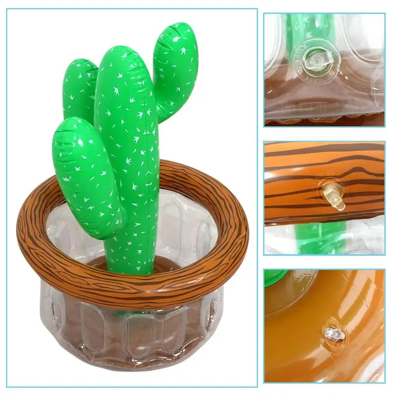 Inflatable Drink Cooler Pool Party Cactus-Shaped Ice Bucket Cactus-Shaped Drink Holder Ice Bucket For Mexican Fiesta Hawaiian