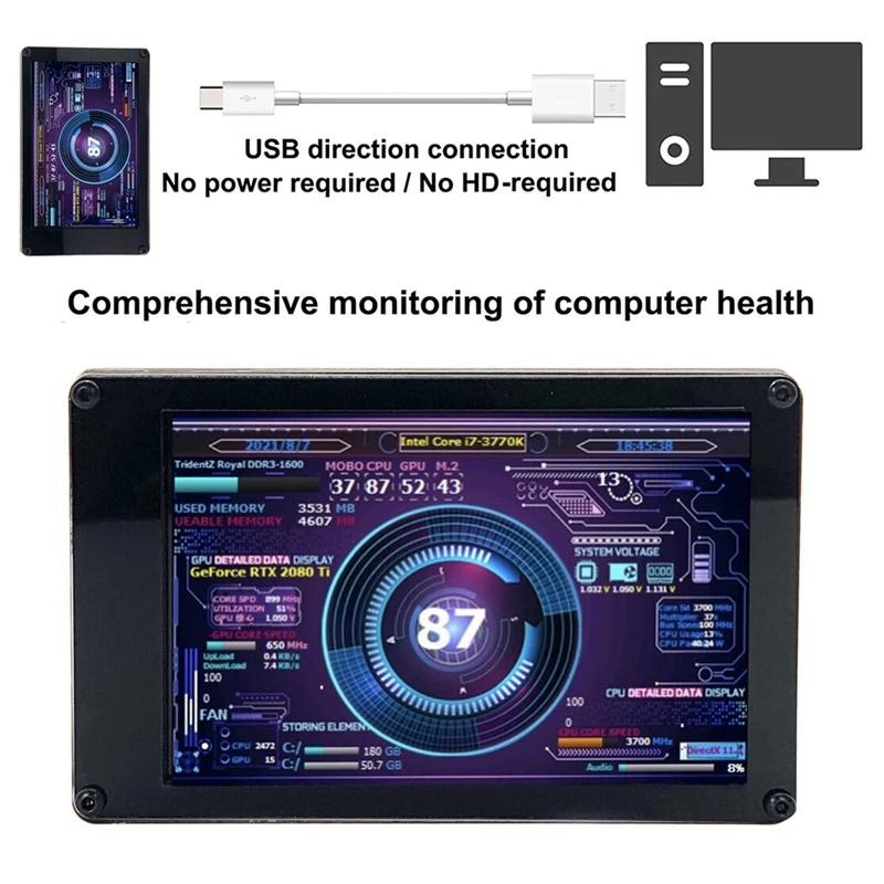 AIDA64 Chassis Display 3.5-Inch IPS LCD 320X480 With 4Pin Motherboard Adapter Cable 9-Pin