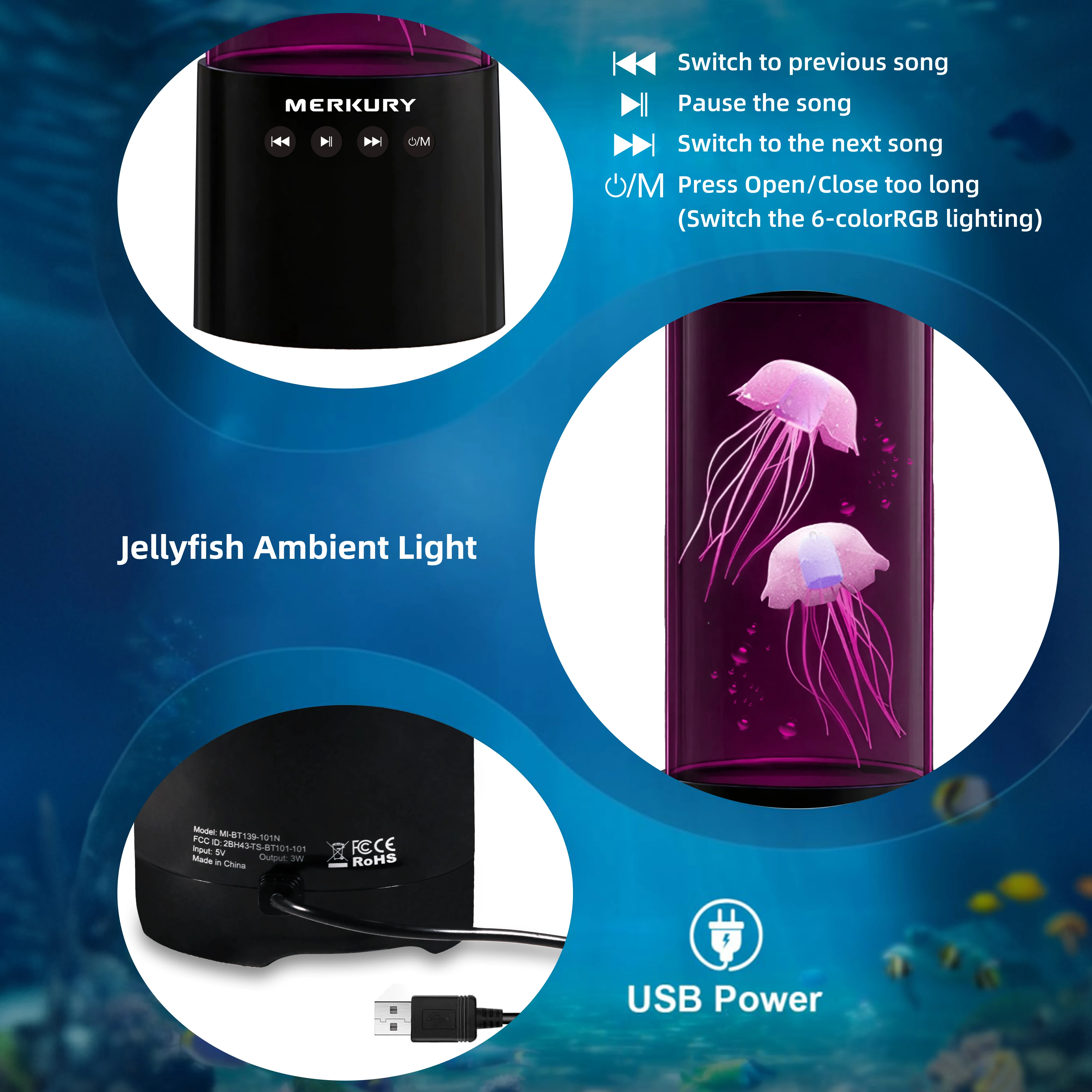 New Decorative Jellyfish Lamp Multicolor LED USB Powered Remote Control Waterproof Home Decoration Lamp Ideal Gift