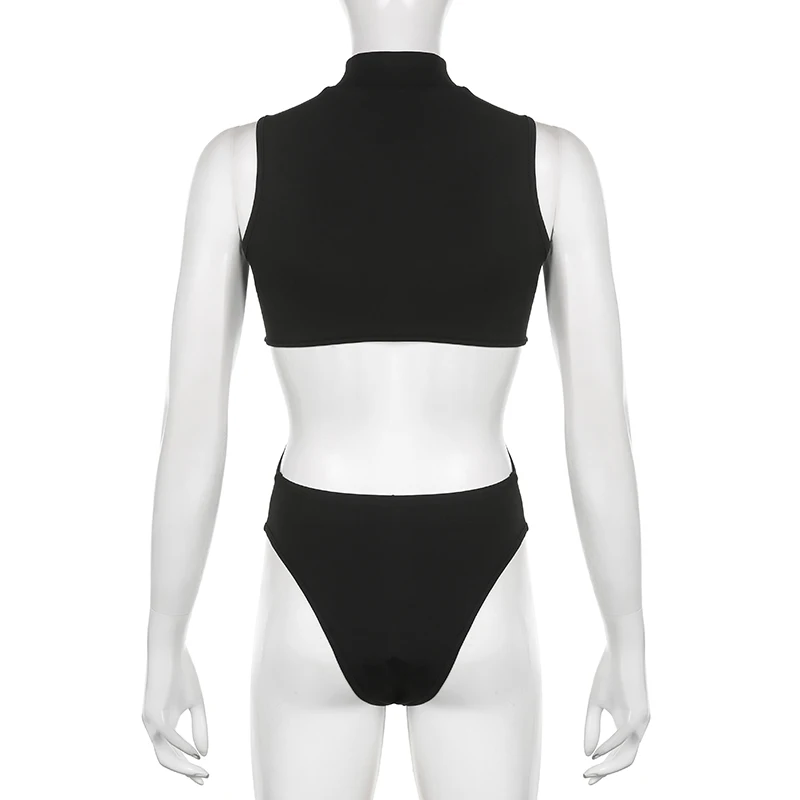 Body sexy con agujeros para fiesta rave, sin mangas, sin espalda, negro, ajustado, para mujer, para salidas nocturnas