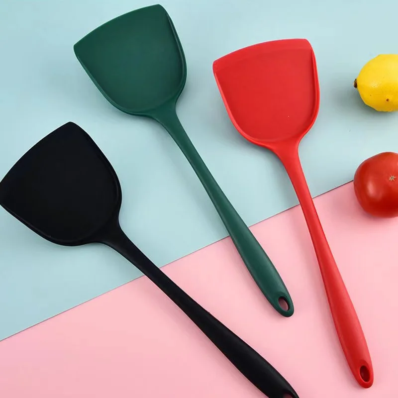 Thick silicone spatula, non stick pan, heat-resistant kitchenware, food grade lightweight wok, household cooking spatula