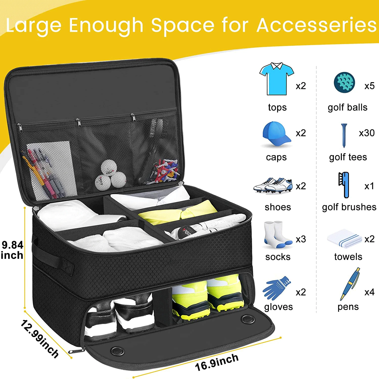 2 Layer Golf Trunk Organizer, Waterproof Car Golf Locker with Separate Ventilated Compartment Durable Golf Trunk Storage Box