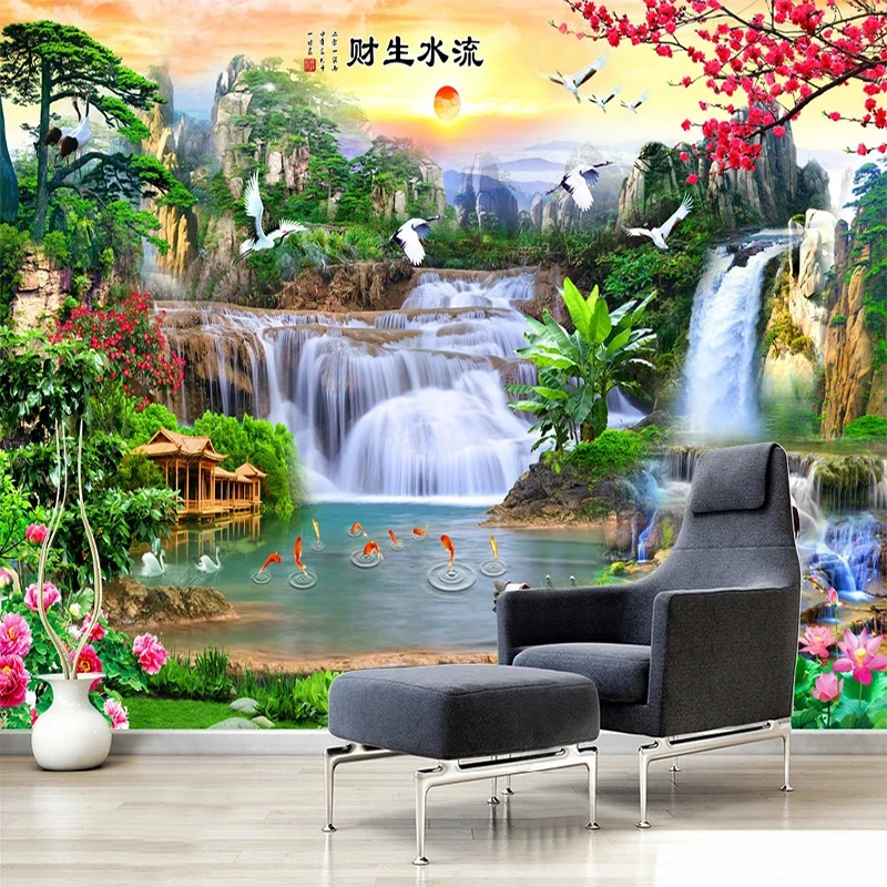 

Custom Photo Wallpaper Chinese Forest Waterfall Scenery 3D Mural Living Room TV Bedroom Home Decor Wall Cloth Papel De Parede 3D