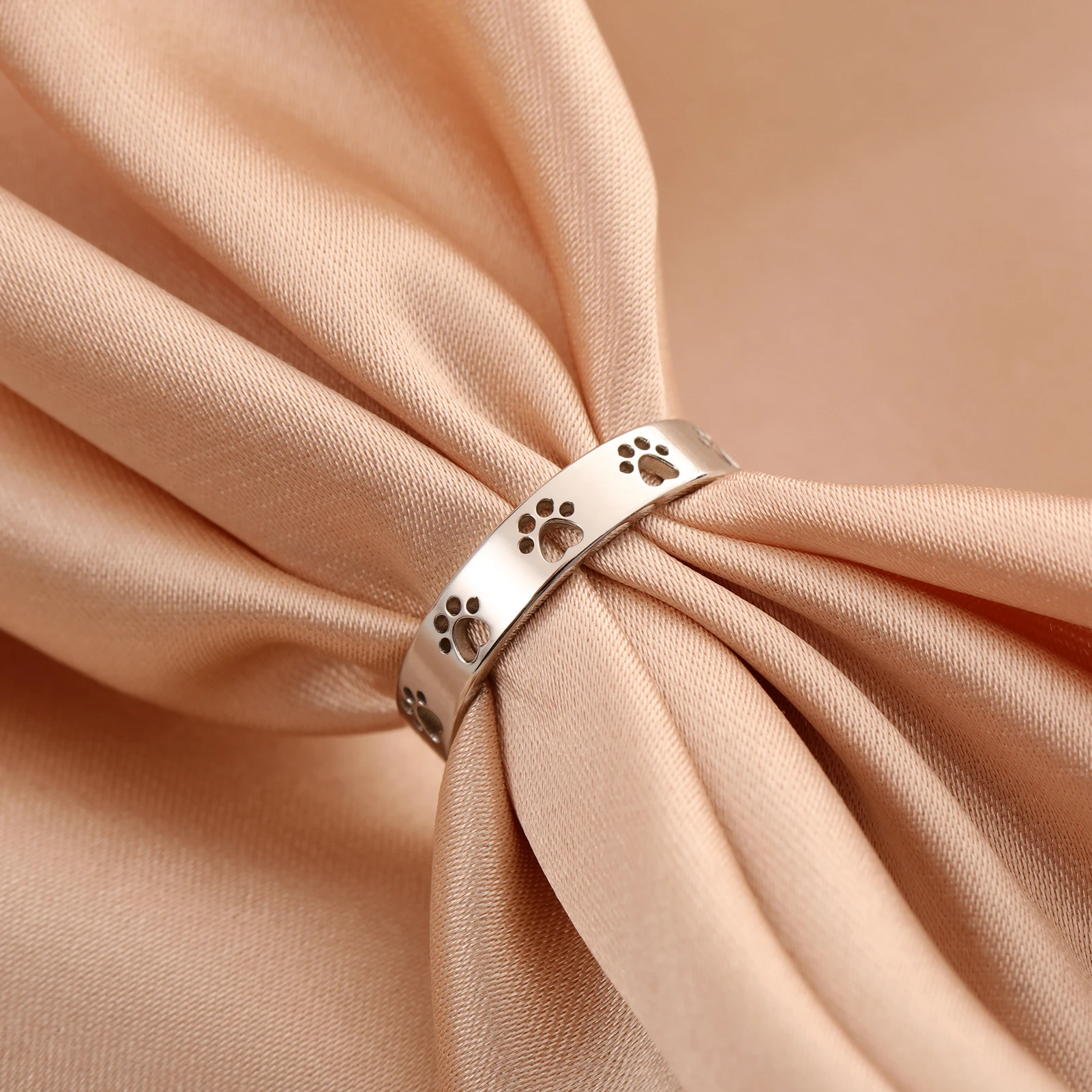 Cute Cat Dog Paw Rings for Women Stainless Steel Animal Pet Footprint Ring Jewelry - PeticaDeals