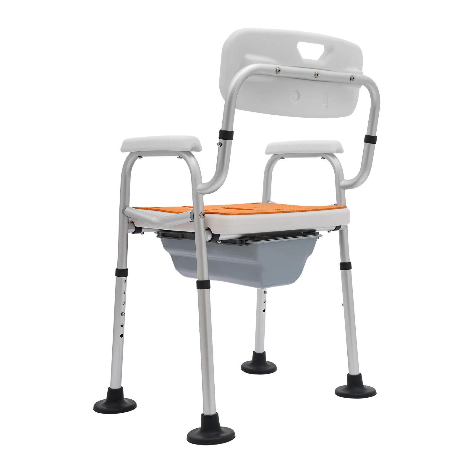 Höhenverstellbarer Duschstuhl für Senioren, Nachttisch-Toilettenstuhl mit Armlehnen und Rückenlehne, Toiletten- und Duschstühle, Toilettenstuhl – Detail 23