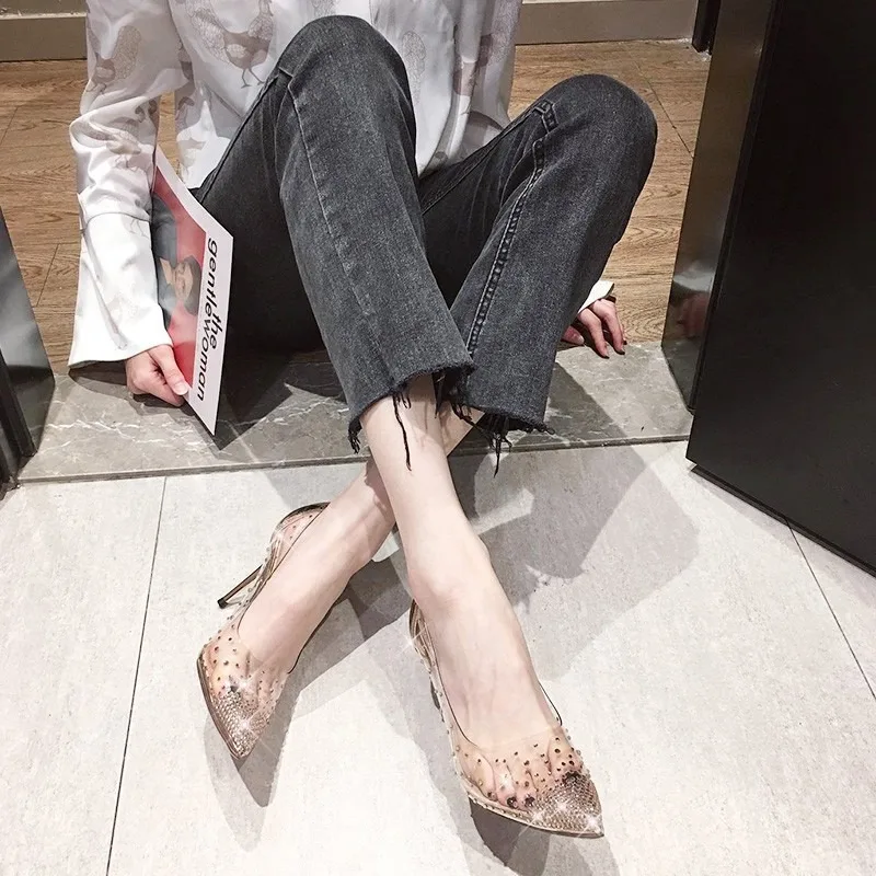 New Luxury Fairy Style Transparent High Heels Thin Heels Pointed Water Diamond Single Shoes Women's Crystal Wedding Shoes 5