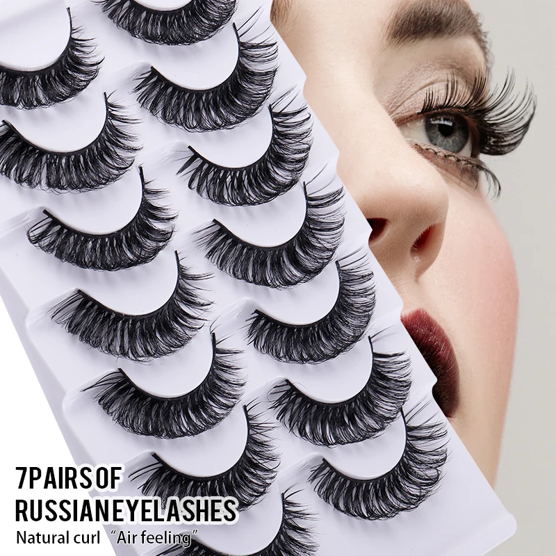 

Popular New Russian Roll Mink Eyelashes 7 Pairs Thick Natural Soft Fluffy Fake Curled Eyelashes