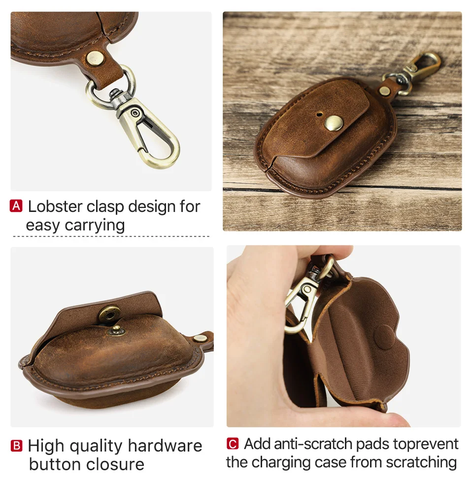 Retro echte verrückte Pferd Ledertasche für Sony WF xm5 drahtlose Ohrhörer Schutz Bluetooth Kopfhörer Shell Ladeboxen – Detail 7