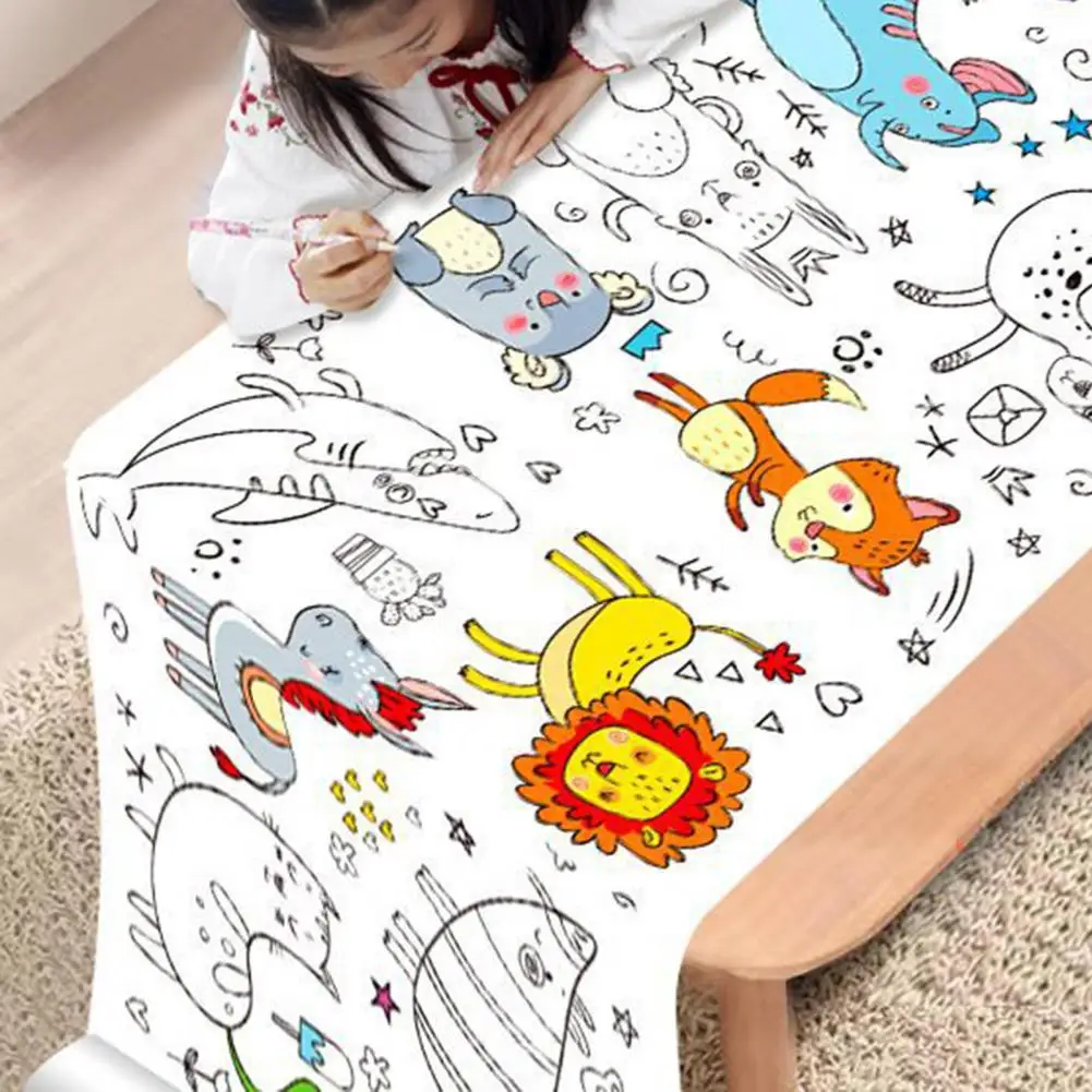 Graffiti Scroll Coloring Paper Roll Animals Drawing Tablecloth Colorfast Children's Drawing Roll Sticky Color Filling Paper