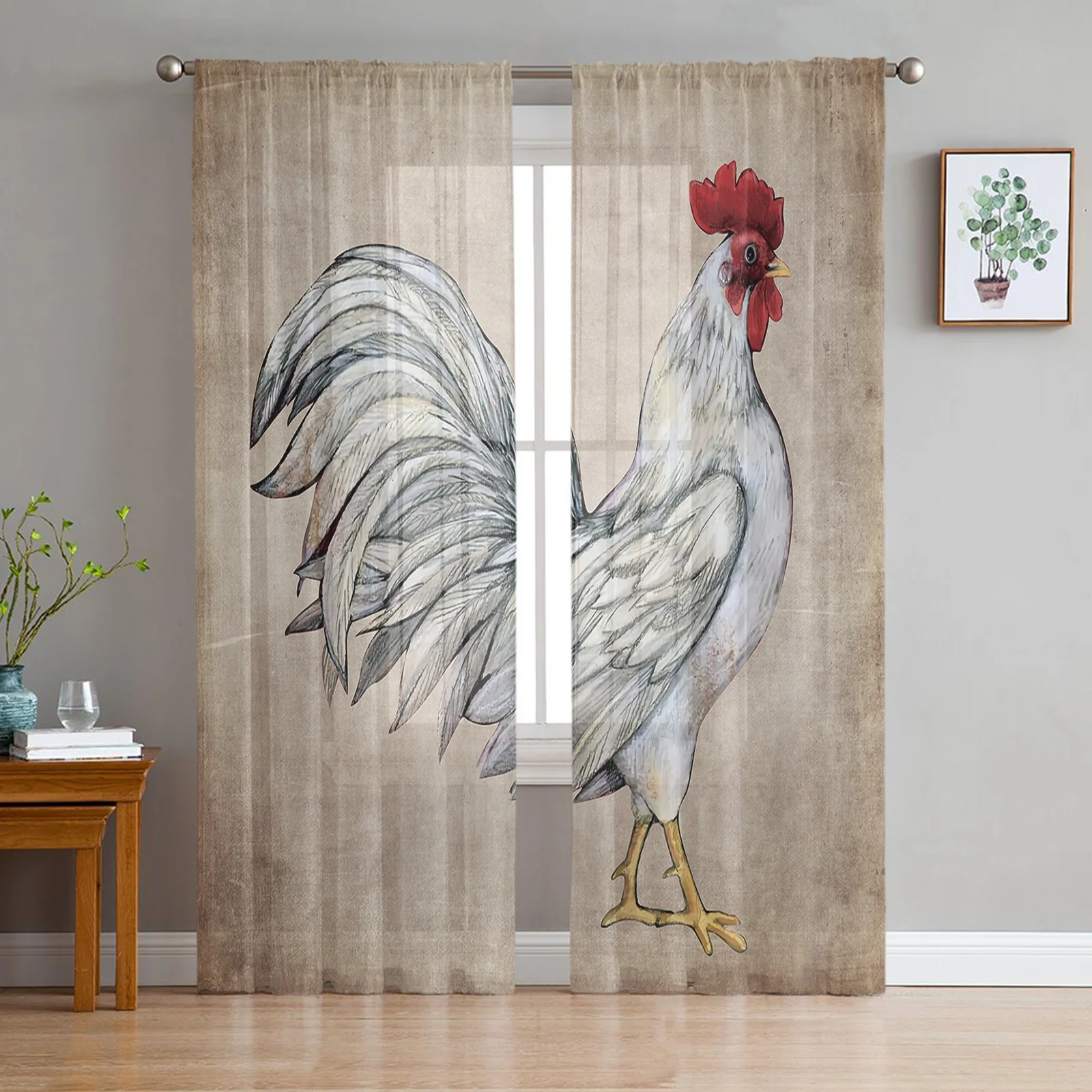 

Farm Animal Rooster Tulle Curtains For Living Room Bedroom Kitchen Decoration Chiffon Window Treatments Voile Sheer Curtain