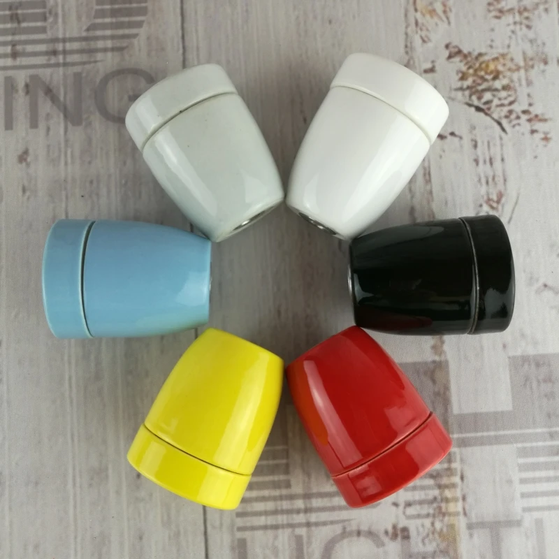 

100units competitive price quality 100% pure ceramic E27 lighting sockets vintage pendant holders 6 colors bases